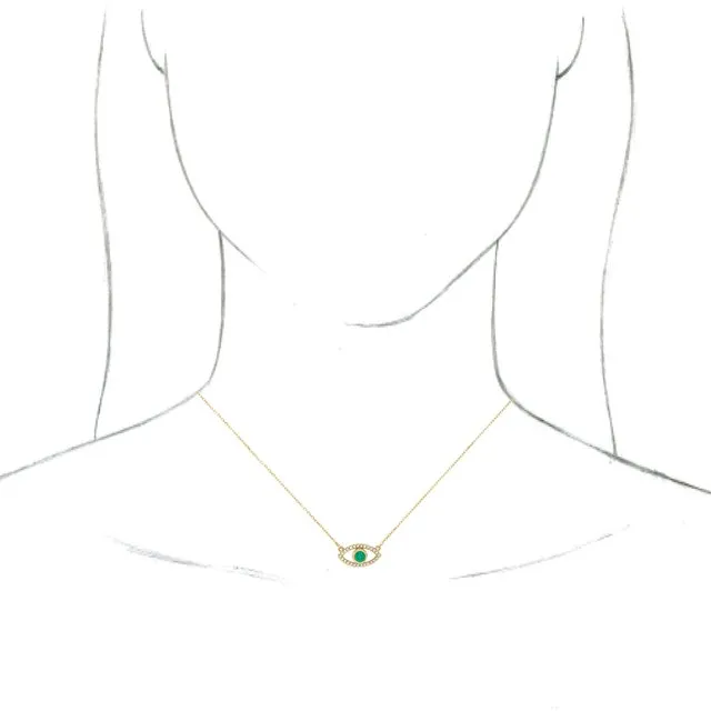 TreasureFineJewelers Necklaces 14K Yellow Gold Natural Emerald Natural White Gold Sapphire Evil Eye 18 Necklace