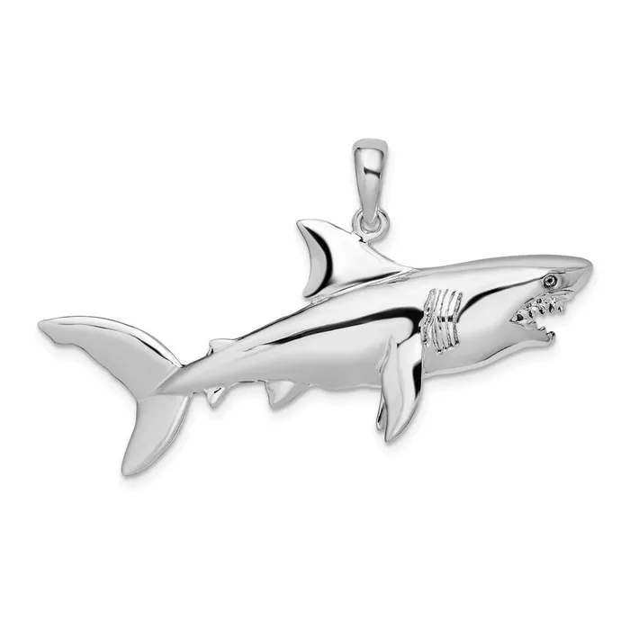TreasureFineJewelers Necklaces Sterling Silver Polished 3D Shark Pendant