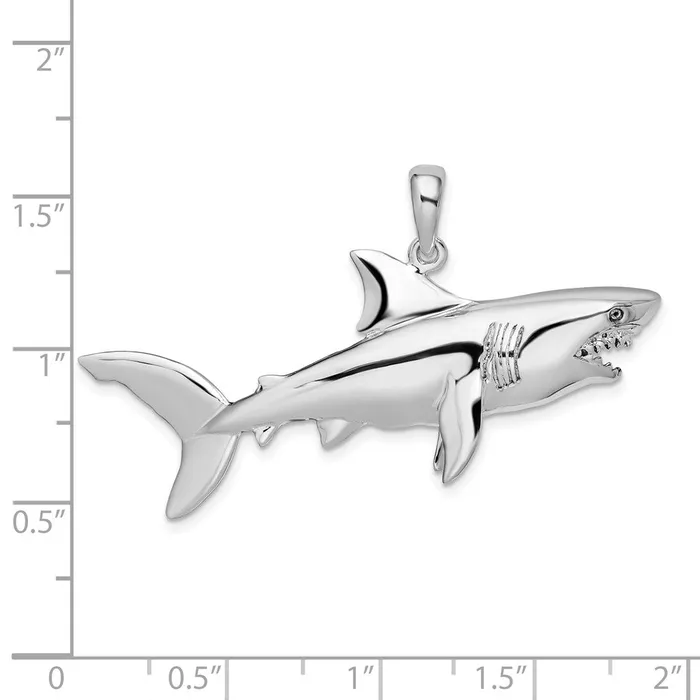 TreasureFineJewelers Necklaces Sterling Silver Polished 3D Shark Pendant
