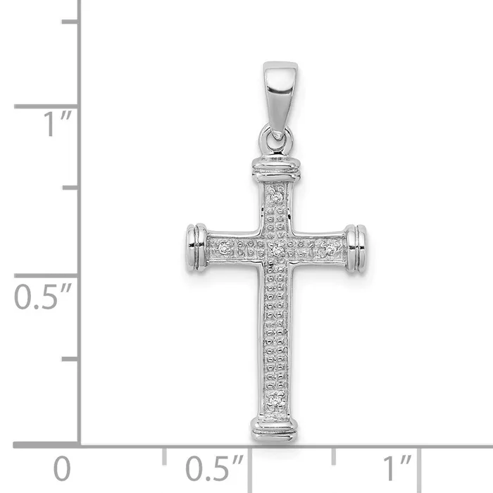 TreasureFineJewelers Necklaces Sterling Silver Rhodium Diamond Cross Pendant