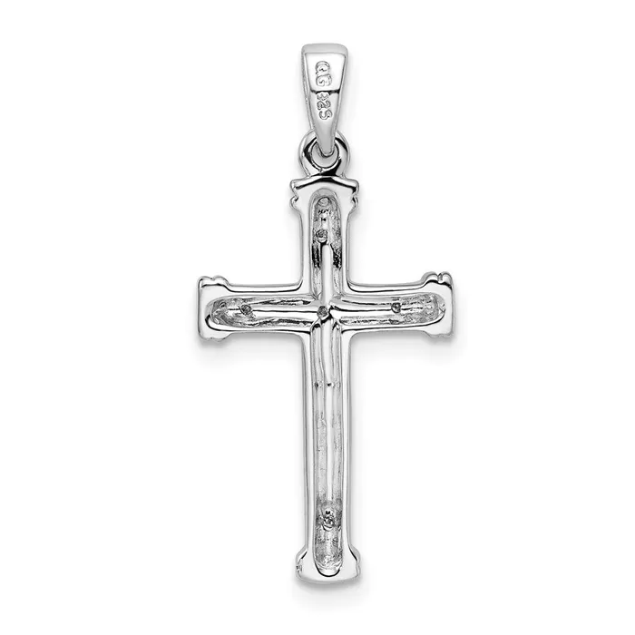 TreasureFineJewelers Necklaces Sterling Silver Rhodium Diamond Cross Pendant