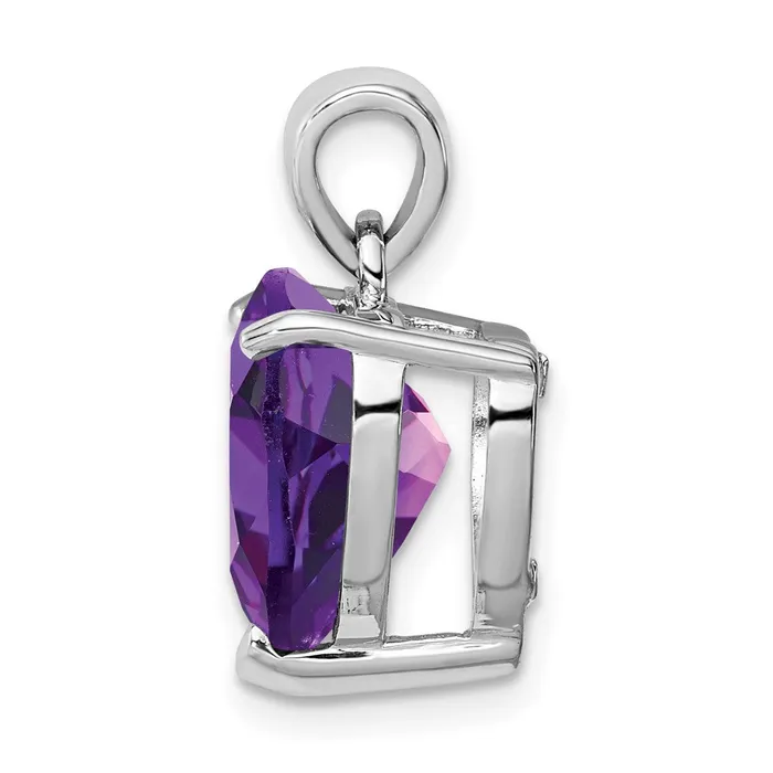 TreasureFineJewelers Necklaces Sterling Silver Rhodiumplated Amethyst Pendant