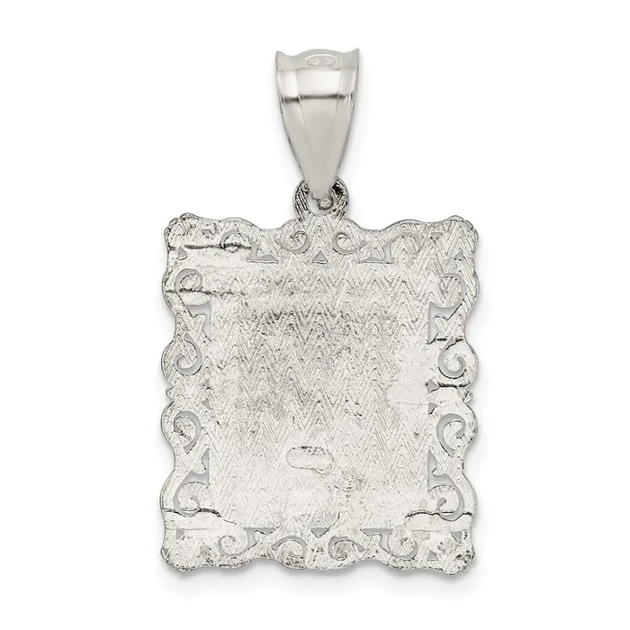 TreasureFineJewelers Necklaces Sterling Silver Square Diamondcut Letter F Initial Pendant