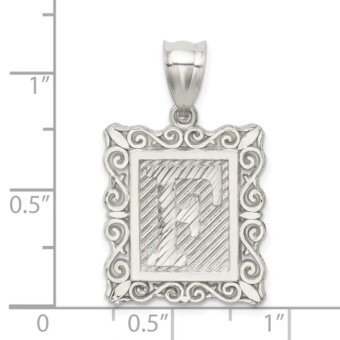 TreasureFineJewelers Necklaces Sterling Silver Square Diamondcut Letter F Initial Pendant