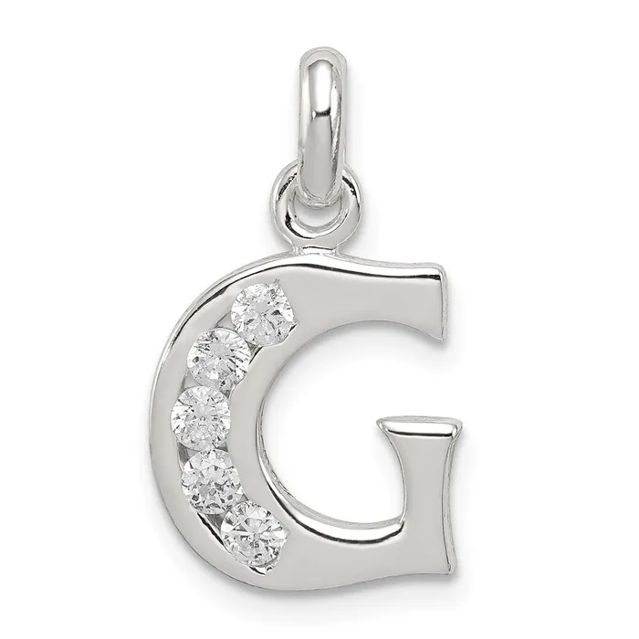 TreasureFineJewelers Necklaces Sterling Silver White CZ Letter G Initial Pendant TreasureFineJewelers Necklaces Sterling Silver White CZ Letter G Initial Pendant