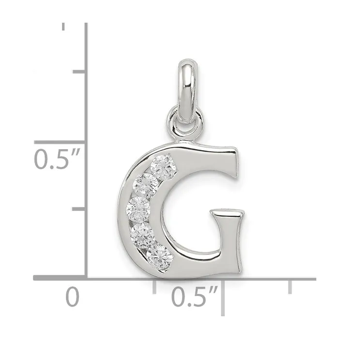 TreasureFineJewelers Necklaces Sterling Silver White CZ Letter G Initial Pendant