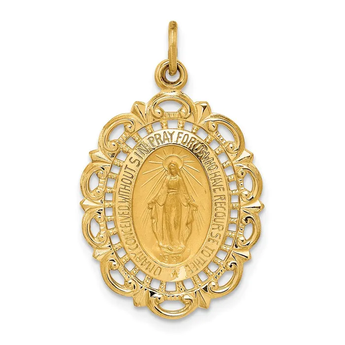 TreasureFineJewelers PreStyled Sets 14k Yellow Gold Solid PolishedSatin Fancy Pierced Oval Miraculous Medal TreasureFineJewelers PreStyled Sets 14k Yellow Gold Solid PolishedSatin Fancy Pierced Oval Miraculous Medal