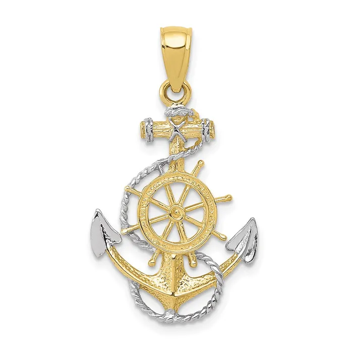 TreasureFineJewelers Rings 10K TwoTone wRhodium Anchor WRope Pendant