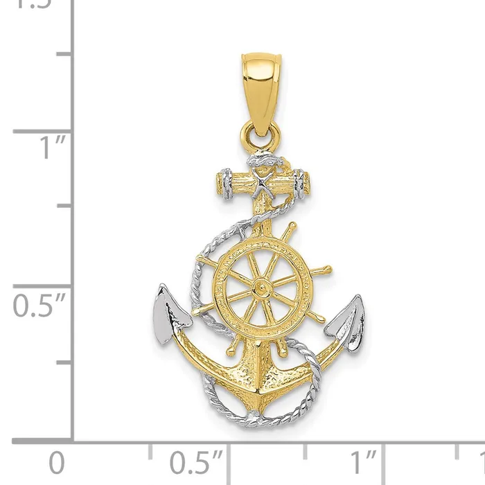 TreasureFineJewelers Rings 10K TwoTone wRhodium Anchor WRope Pendant