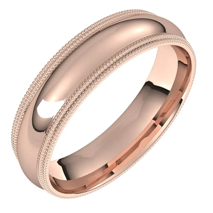 TreasureFineJewelers Rings 14K Rose Gold 5 mm double milgrain half round comfort fit Wedding Band
