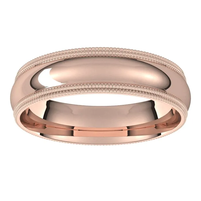 TreasureFineJewelers Rings 14K Rose Gold 5 mm double milgrain half round comfort fit Wedding Band