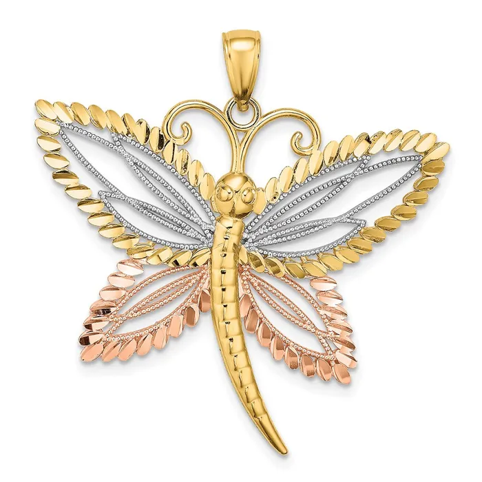 TreasureFineJewelers Rings 14k Twotone with White Rhodium Dragonfly wBeaded DC Wings Charm TreasureFineJewelers Rings 14k Twotone with White Rhodium Dragonfly wBeaded DC Wings Charm