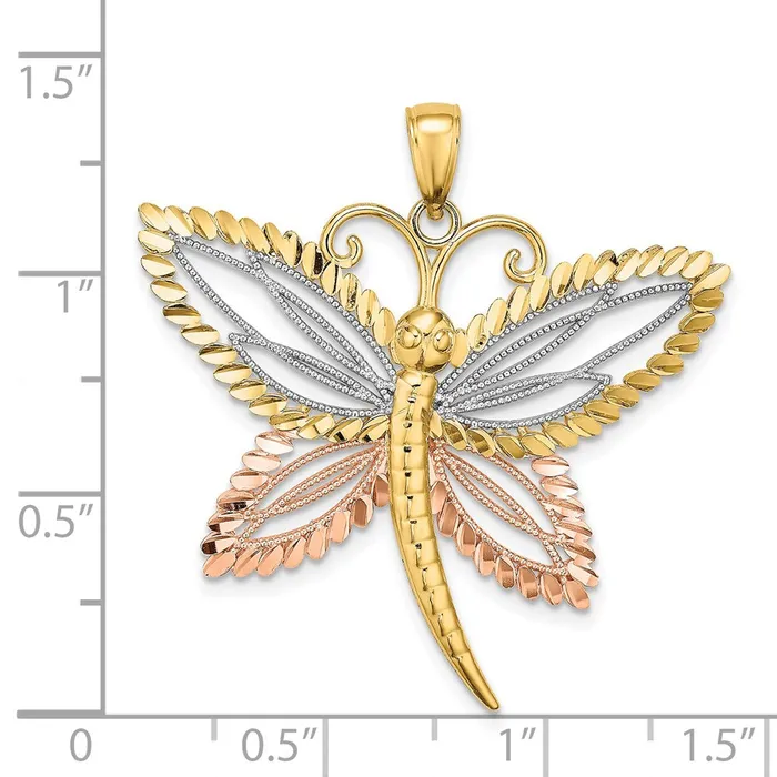 TreasureFineJewelers Rings 14k Twotone with White Rhodium Dragonfly wBeaded DC Wings Charm