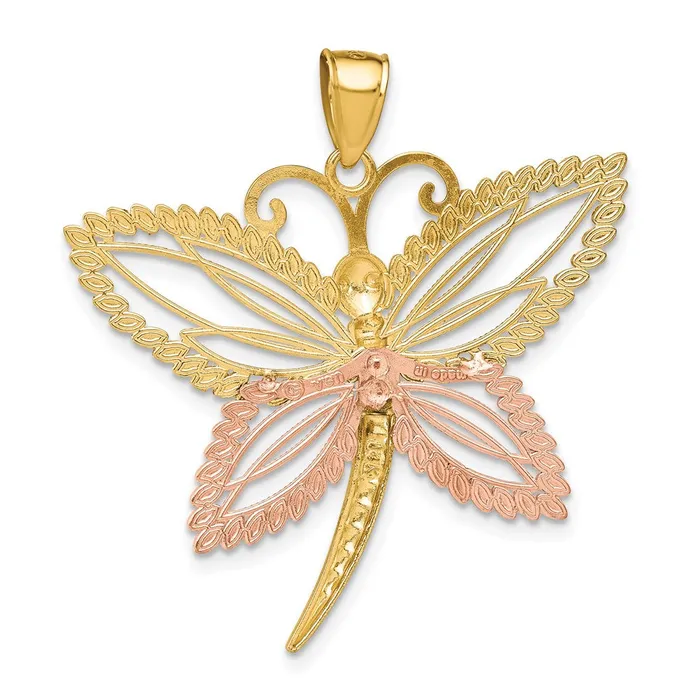 TreasureFineJewelers Rings 14k Twotone with White Rhodium Dragonfly wBeaded DC Wings Charm