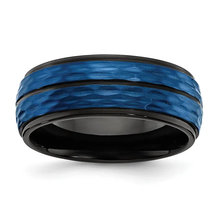 TreasureFineJewelers Rings Stainless Steel Brushed and Polished BlackBlue IPplated 8mm Band TreasureFineJewelers Rings Stainless Steel Brushed and Polished BlackBlue IPplated 8mm Band