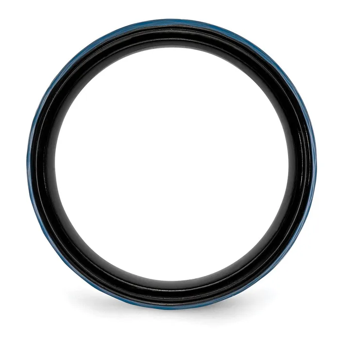 TreasureFineJewelers Rings Stainless Steel Brushed and Polished BlackBlue IPplated 8mm Band