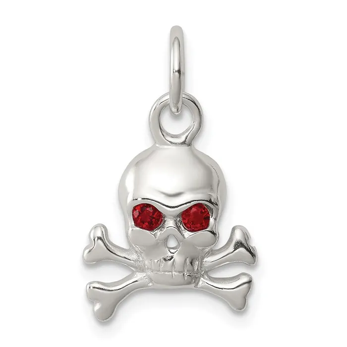TreasureFineJewelers Rings Sterling Silver Red CZ Skull Charm