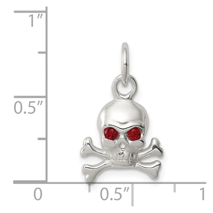 TreasureFineJewelers Rings Sterling Silver Red CZ Skull Charm