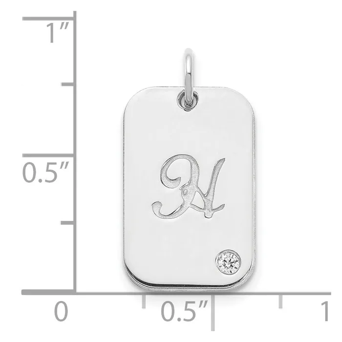 TreasureFineJewelers Rings Sterling SilverRhodiumplated Dog Tag with Diamond Charm