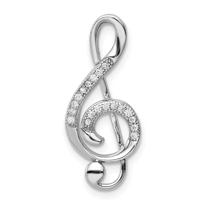 TreasureFineJewelers Rings Sterling Silver Rhodiumplated Polished CZ Treble Clef Slide
