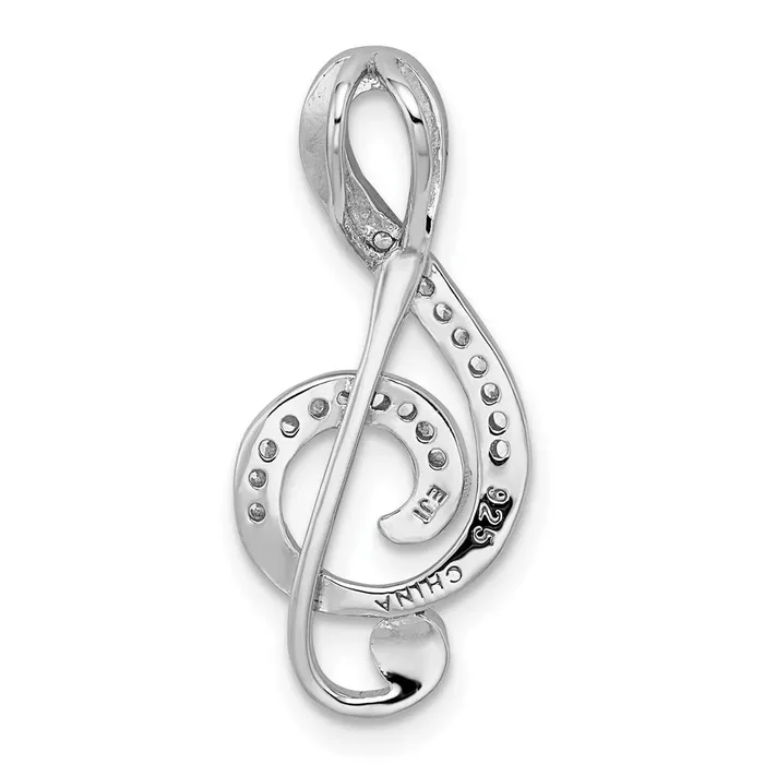 TreasureFineJewelers Rings Sterling Silver Rhodiumplated Polished CZ Treble Clef Slide