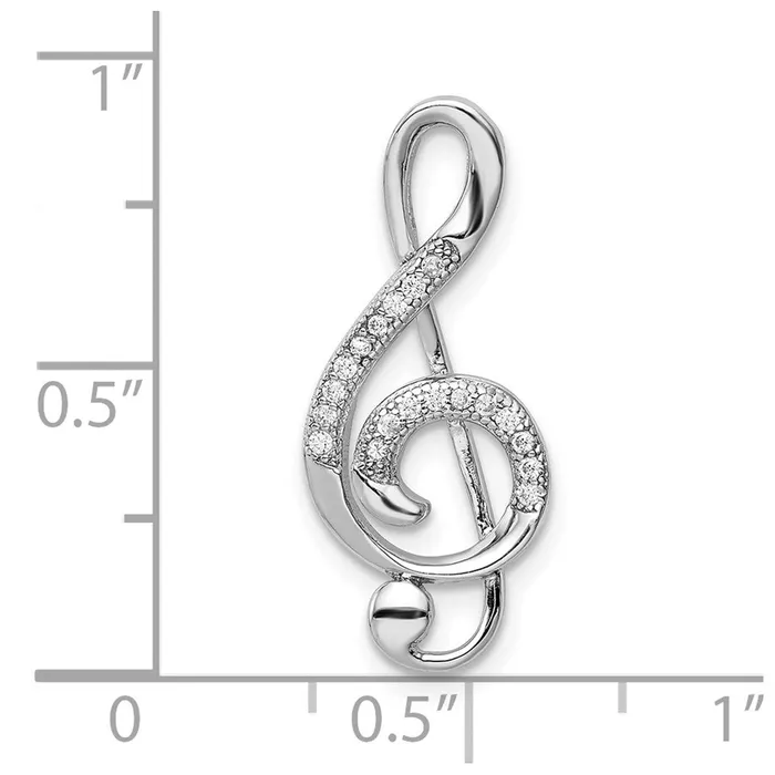 TreasureFineJewelers Rings Sterling Silver Rhodiumplated Polished CZ Treble Clef Slide