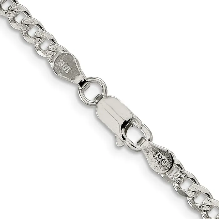 TreasureFineJewelers Sterling Silver 4mm Pave Curb Chain Rings