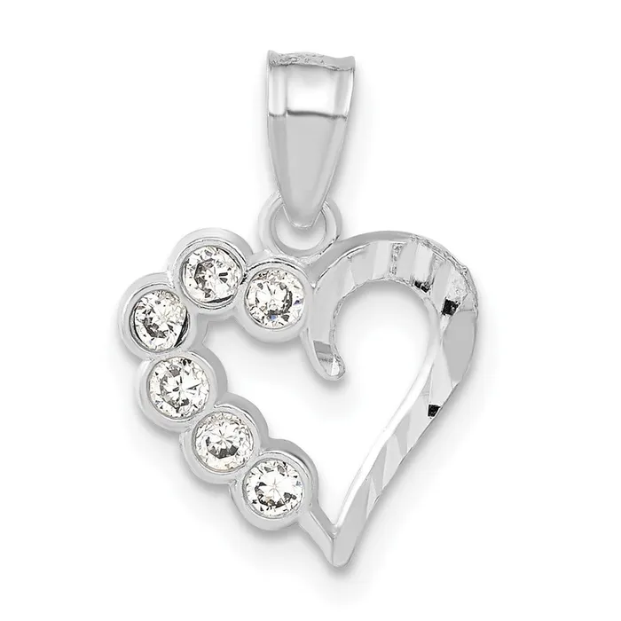 TreasureFineJewelers Sterling Silver Diamondcut CZ Heart Pendant Necklaces TreasureFineJewelers Sterling Silver Diamondcut CZ Heart Pendant Necklaces