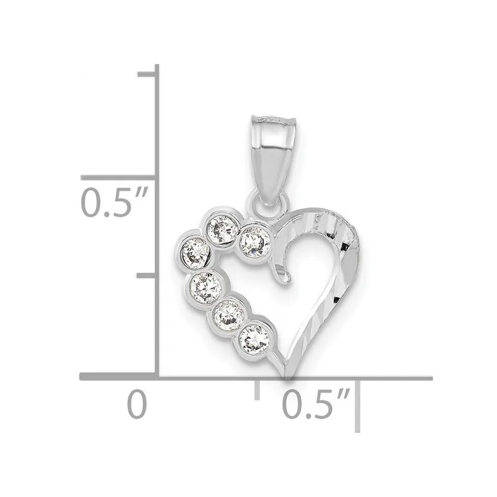 TreasureFineJewelers Sterling Silver Diamondcut CZ Heart Pendant Necklaces