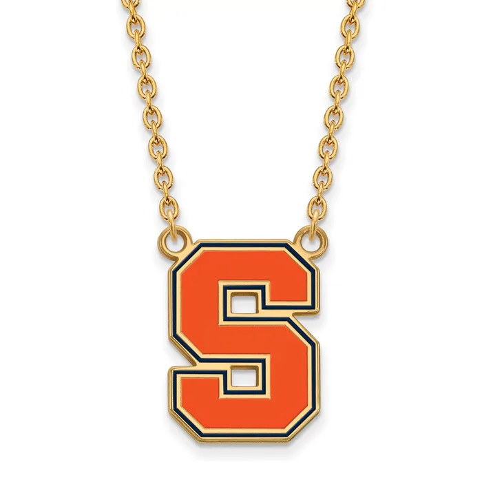TreasureFineJewelers Sterling Silver Goldplated Syracuse University Letter S Large Enameled Pendant 18 inch Necklace Necklaces TreasureFineJewelers Sterling Silver Goldplated Syracuse University Letter S Large Enameled Pendant 18 inch Necklace Necklaces