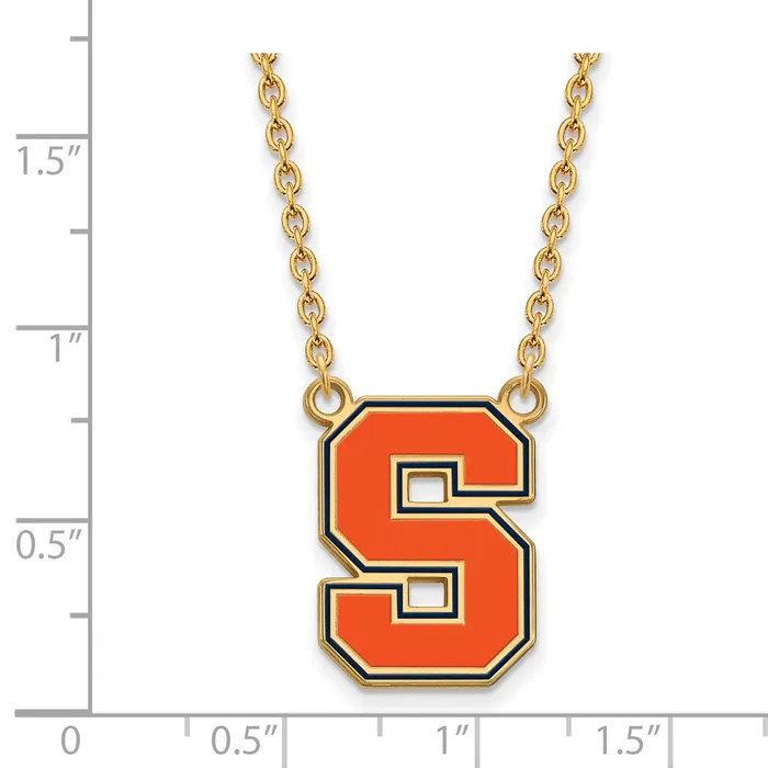 TreasureFineJewelers Sterling Silver Goldplated Syracuse University Letter S Large Enameled Pendant 18 inch Necklace Necklaces