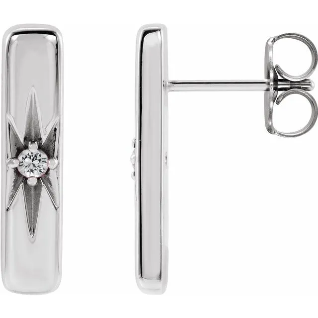TreasureFineJewelers Sterling Silver Natural White Sapphire Starburst Bar Earrings Earrings TreasureFineJewelers Sterling Silver Natural White Sapphire Starburst Bar Earrings Earrings