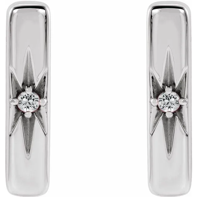 TreasureFineJewelers Sterling Silver Natural White Sapphire Starburst Bar Earrings Earrings