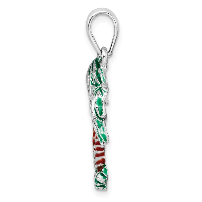 TreasureFineJewelers Sterling Silver Polished Enameled Palm Trees Pendant Necklaces