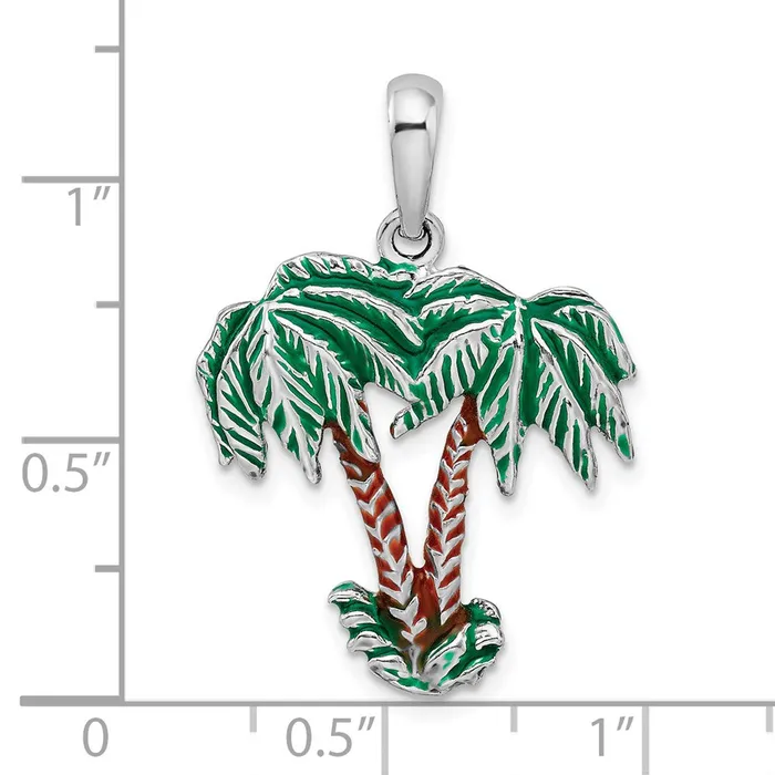 TreasureFineJewelers Sterling Silver Polished Enameled Palm Trees Pendant Necklaces