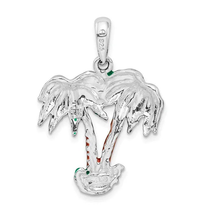 TreasureFineJewelers Sterling Silver Polished Enameled Palm Trees Pendant Necklaces