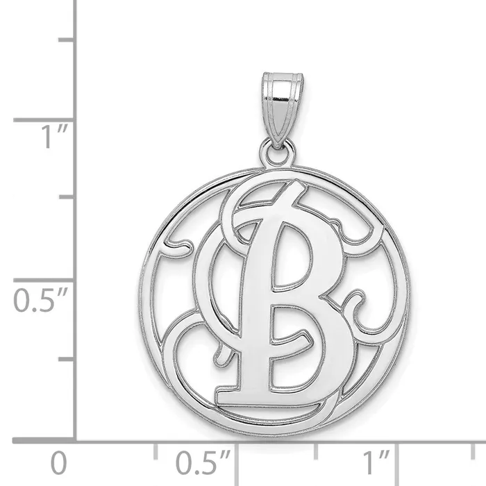 TreasureFineJewelers Sterling Silver Rhodiumplated Fancy Script Letter B Initial Pendant Necklaces