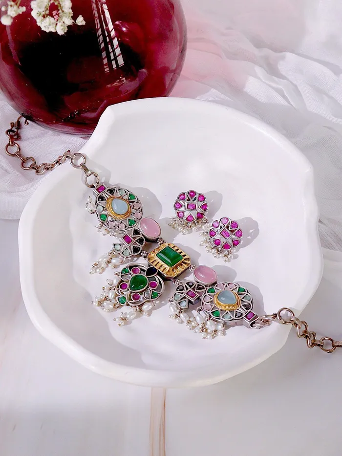 Curio Cottage The Gypsy Rangoli Rain Necklace Set Necklaces Curio Cottage The Gypsy Rangoli Rain Necklace Set Necklaces