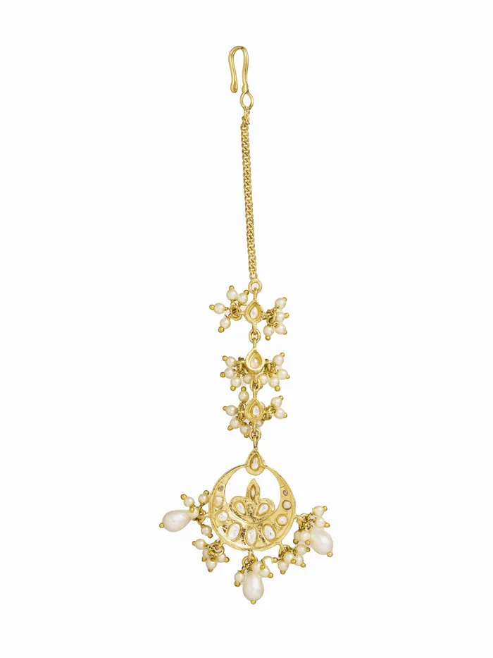 Earrings Curio Cottage 18 KT PearlKundan Fusion Bridal Maang Tikka Earrings Curio Cottage 18 KT PearlKundan Fusion Bridal Maang Tikka