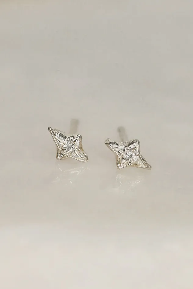 Lacee Alexandra Jewelry Earrings Sterling Silver North Star Diamond Earrings