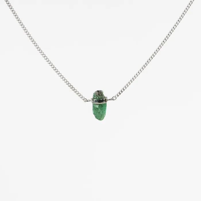 Mimi Marge Necklaces Silver Raw Emerald Wrap Necklace