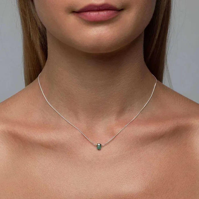 Mimi Marge Necklaces Silver Raw Emerald Wrap Necklace