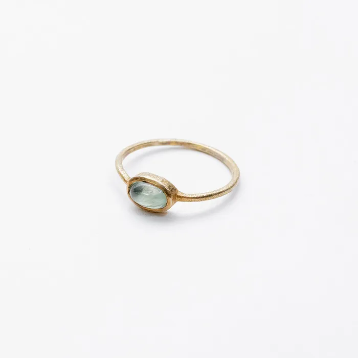 Rings Gold Plated Prehnite Oval Ring Silver Lotus
