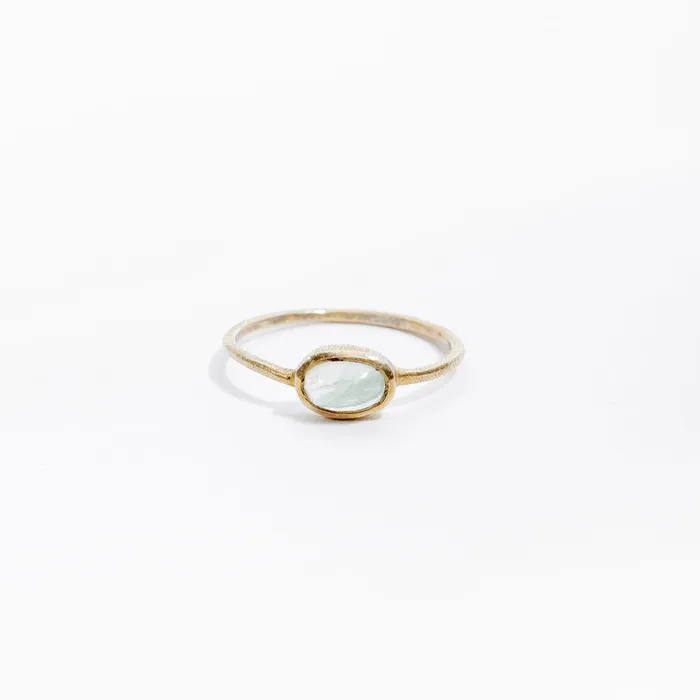Rings Gold Plated Prehnite Oval Ring Silver Lotus