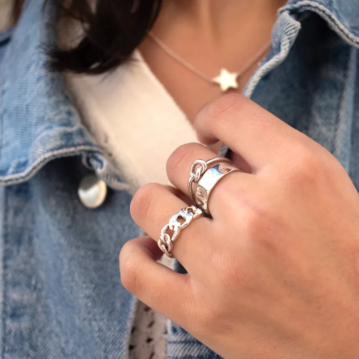 Silver Lotus Rings Silver Chain Ring
