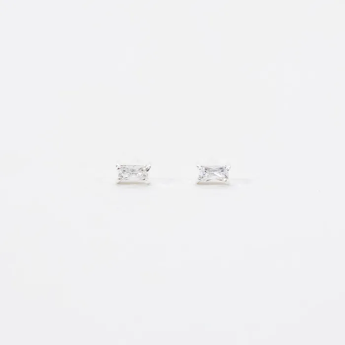 Tashi Rings Tiny Silver CZ Baguette Studs