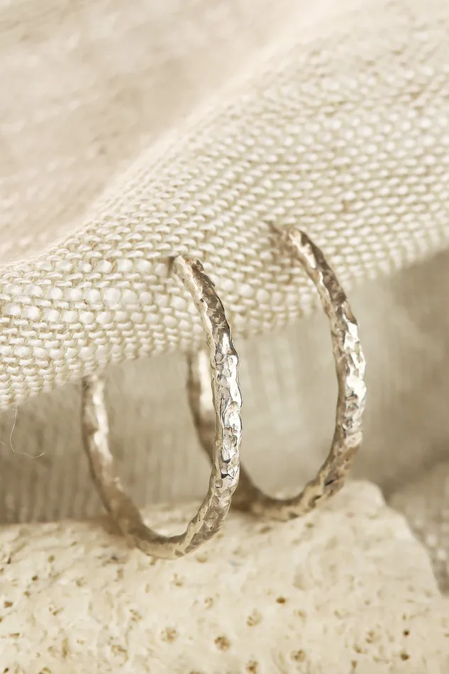 Textured 1 Inch Hoops with Opal and Diamond Concha Charm in Sterling Silver Lacee Alexandra Rings