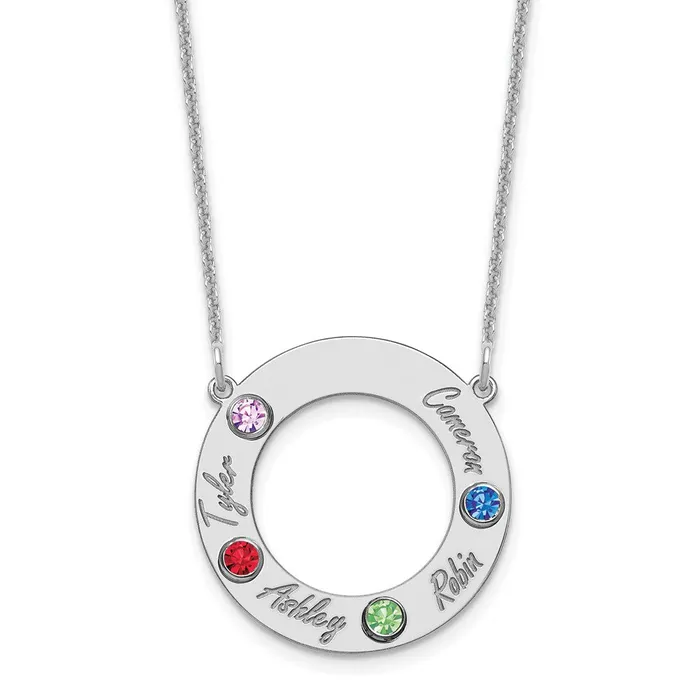 14KW 4 Name and Birthstone w 18k Bezel Cut Out Circle NecklaceWBCXNA8804W WB Choice Jewelry Necklaces 14KW 4 Name and Birthstone w 18k Bezel Cut Out Circle NecklaceWBCXNA8804W WB Choice Jewelry Necklaces