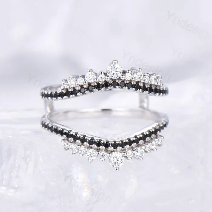 Art Deco Double Curved Moissanite Wedding Band Ladies Snowdrift Wedding Promise Ring Women Black Diamond Stacking Bridal Matching Ring Her PENFINE Rings Art Deco Double Curved Moissanite Wedding Band Ladies Snowdrift Wedding Promise Ring Women Black Diamond Stacking Bridal Matching Ring Her PENFINE Rings