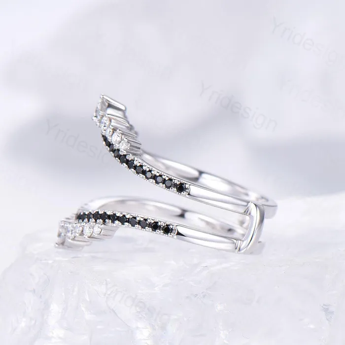 Art Deco Double Curved Moissanite Wedding Band Ladies Snowdrift Wedding Promise Ring Women Black Diamond Stacking Bridal Matching Ring Her PENFINE Rings Art Deco Double Curved Moissanite Wedding Band Ladies Snowdrift Wedding Promise Ring Women Black Diamond Stacking Bridal Matching Ring Her PENFINE Rings